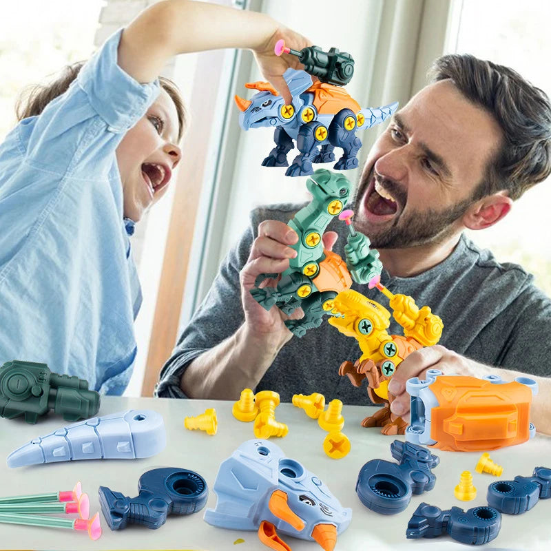 Brinquedos de dinossauros para bebês 3 em 1, faça você mesmo, parafusar, porcas de montagem, conjuntos de modelos, blocos seguros, educativos para crianças pequenas