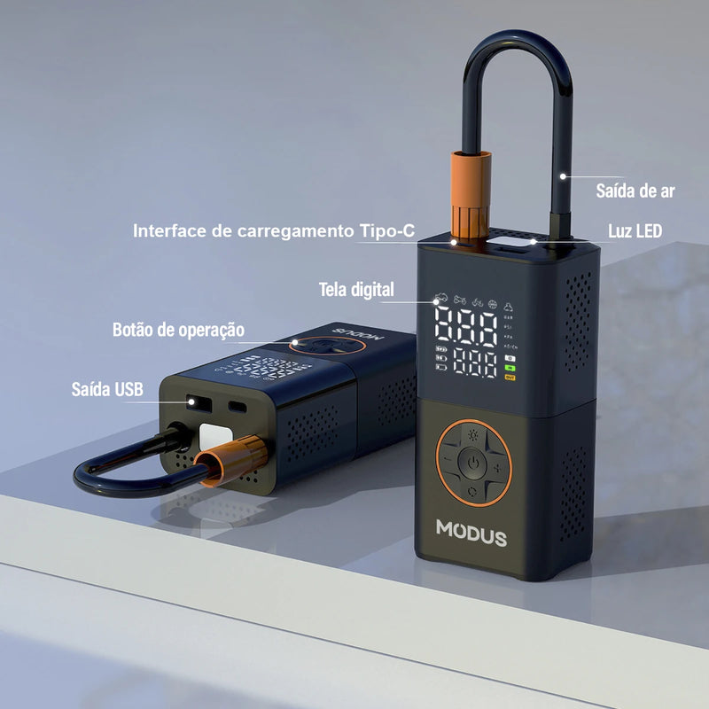 Bomba de ar portátil recarregável, inflador de pneus de alta precisão sem fio com calibrador de pneus e luz de emergência LED