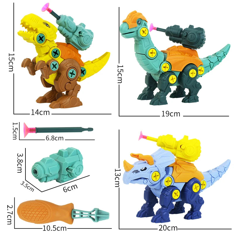 Brinquedos de dinossauros para bebês 3 em 1, faça você mesmo, parafusar, porcas de montagem, conjuntos de modelos, blocos seguros, educativos para crianças pequenas