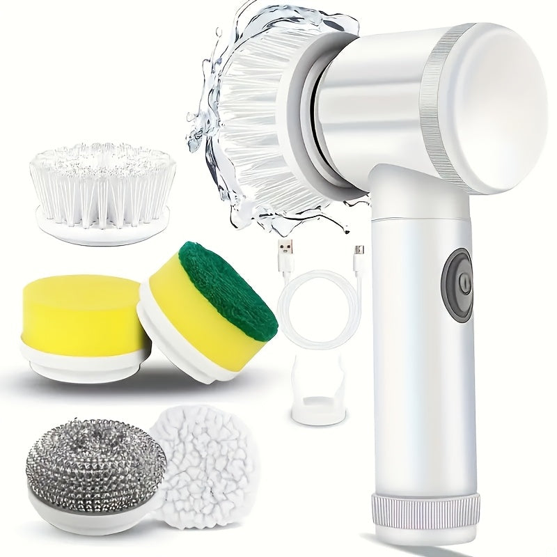 Escova de limpeza rotativa sem fio 8 em 1, esfregão elétrico portátil com bateria de lítio recarregável de 500 mAh, carregamento USB, auto-rotativa para banheiro, vaso sanitário, vidro, parede, piso - plástico reutilizável, kit multicomponente